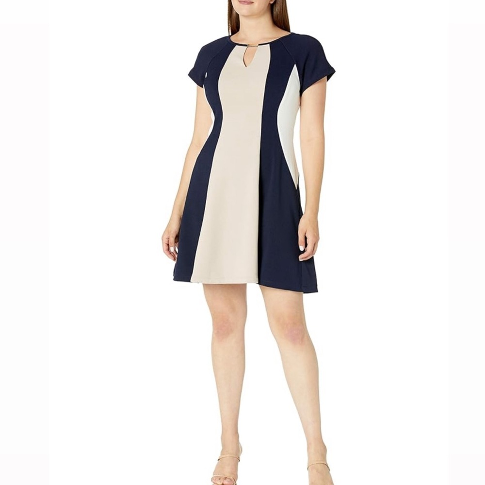 NWT Sandra Darren Elegant Navy and Cream Mini Dress